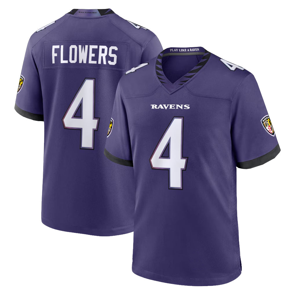 Qdoa B.Ravens #4 Zay Flowers Player Purple Home Game Stitched Jerseys