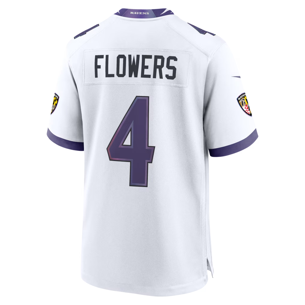 Qdoa B.Ravens #4 Zay Flowers White Game Stitched Jerseys