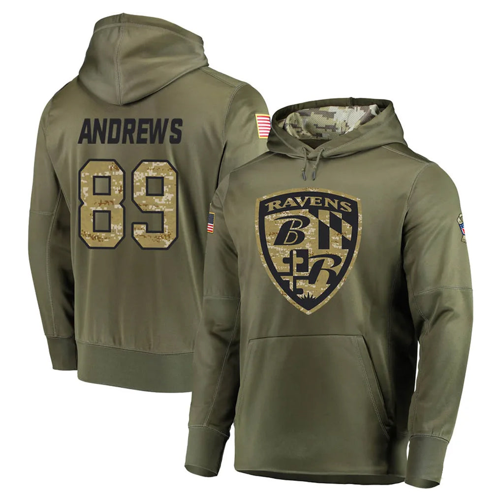 Qdoa B.Ravens #89 Mark Andrews Ioane Player Olive Salute to Service Pullover Hoodie Stitched Jerseys