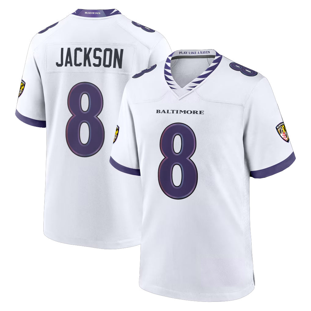 Qdoa B.Ravens #8 Lamar Jackson Player White Home Game Stitched Jerseys