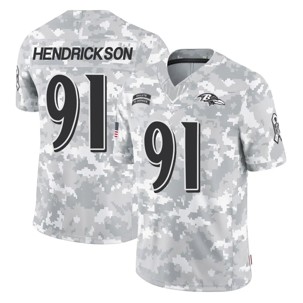 Qdoa B.Ravens #91 Trey Hendrickson Player Arctic Camo Salute to Service Limited Stitched Jerseys