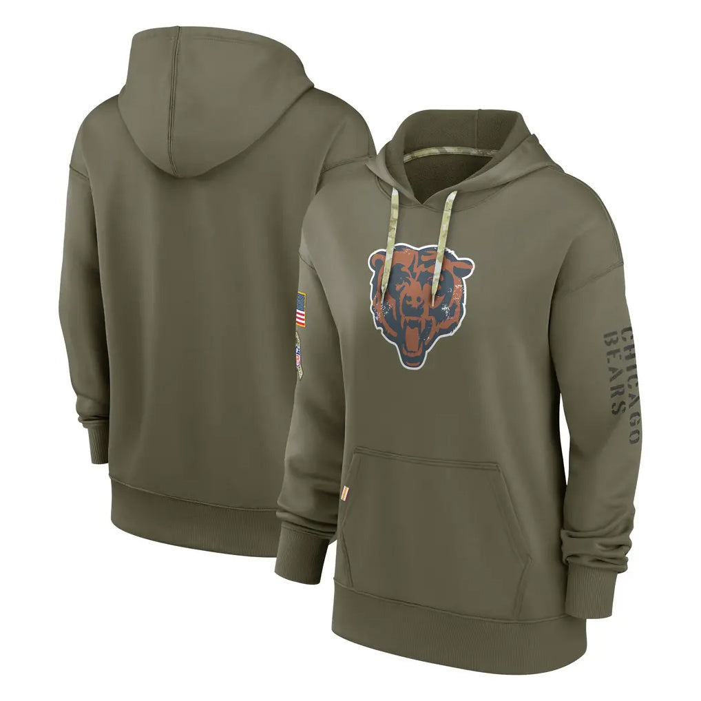 Qdoa C.Bears Olive Salute to Service Pullover Hoodies Blank Player Stitched Jerseys