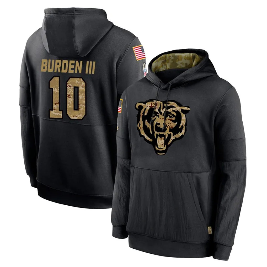 Qdoa C.Bears #10 Luther Burden III Player Black Salute to Service Pullover Hoodies Limited Stitched Jerseys
