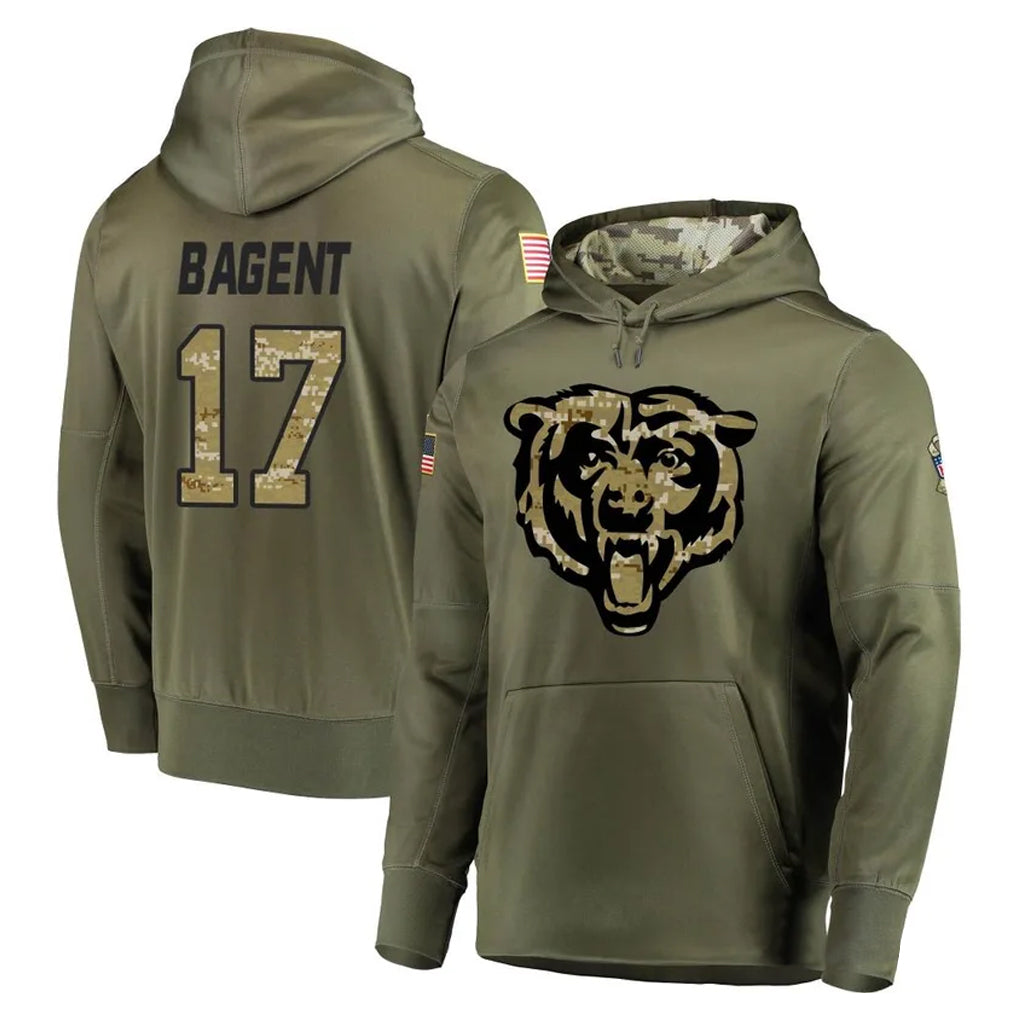 Qdoa C.Bears #17 Tyson Bagent Player Olive Salute to Service Pullover Hoodies Home Game Stitched Jerseys