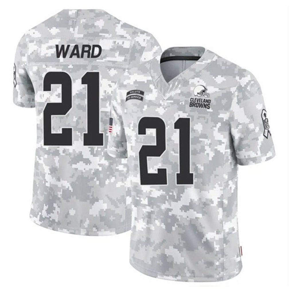 Qdoa C.Browns #21 Denzel Ward Player Arctic Camo Salute to Service Limited Football Jerseys