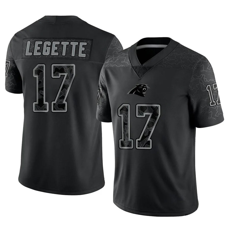 Qdoa C.Panthers #17 Xavier Legette Player Black REFLECTIVE Limited Stitched Jerseys