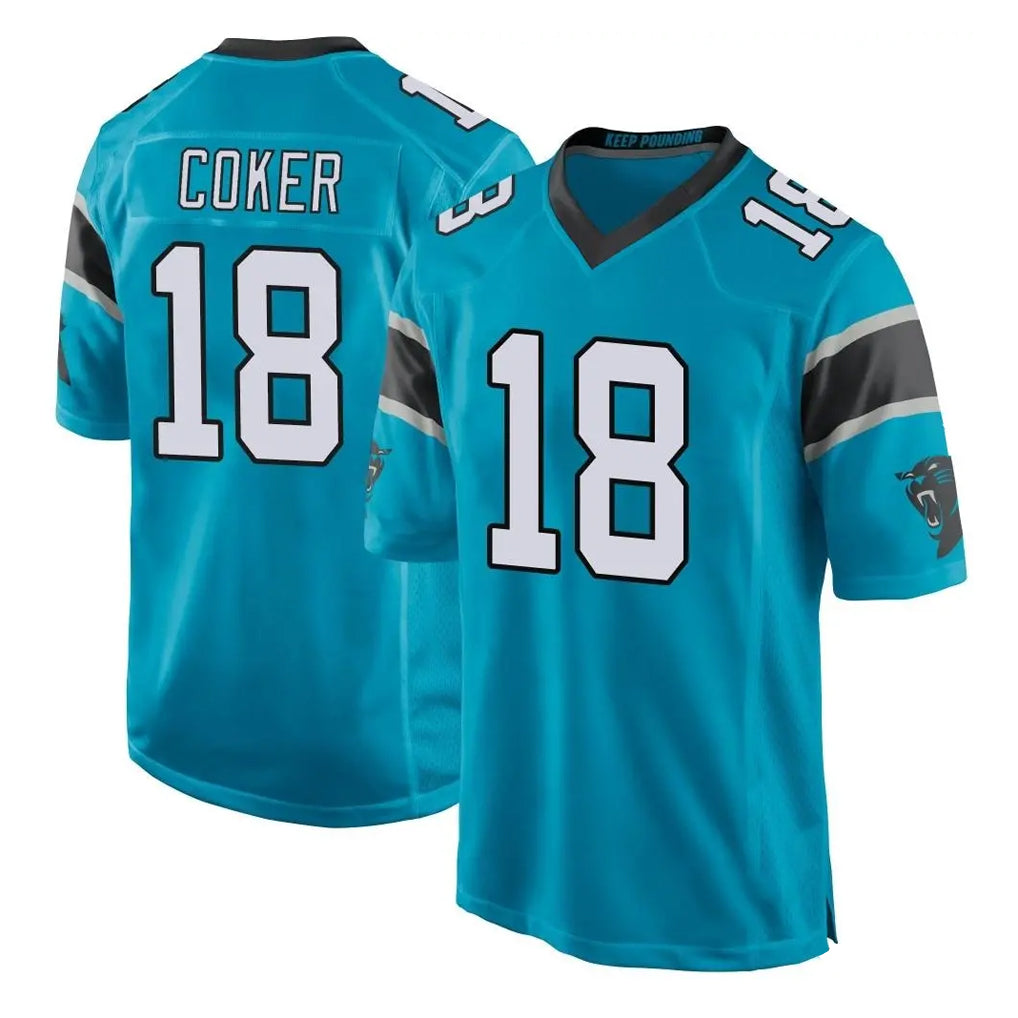Qdoa C.Panthers #18 Jalen Coker Player Blue Game Stitched Jerseys