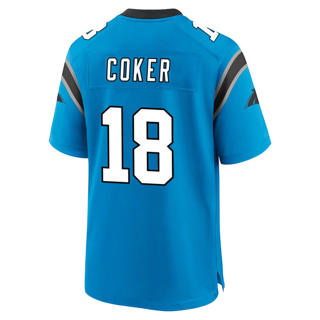 Qdoa C.Panthers #18 Jalen Coker Player Blue Home Game Stitched Jerseys