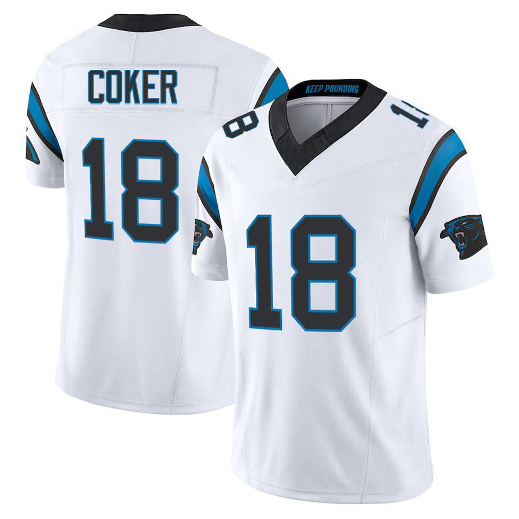 Qdoa C.Panthers #18 Jalen Coker Player White Vapor F.U.S.E. Limited Home Game Stitched Jerseys