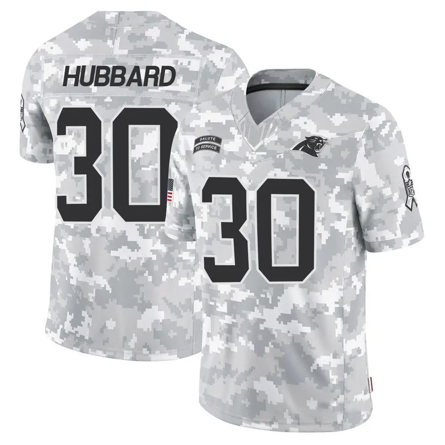 Qdoa C.Panthers #30 Chuba Hubbard Player Arctic Camo Salute to Service Limited  Jerseys