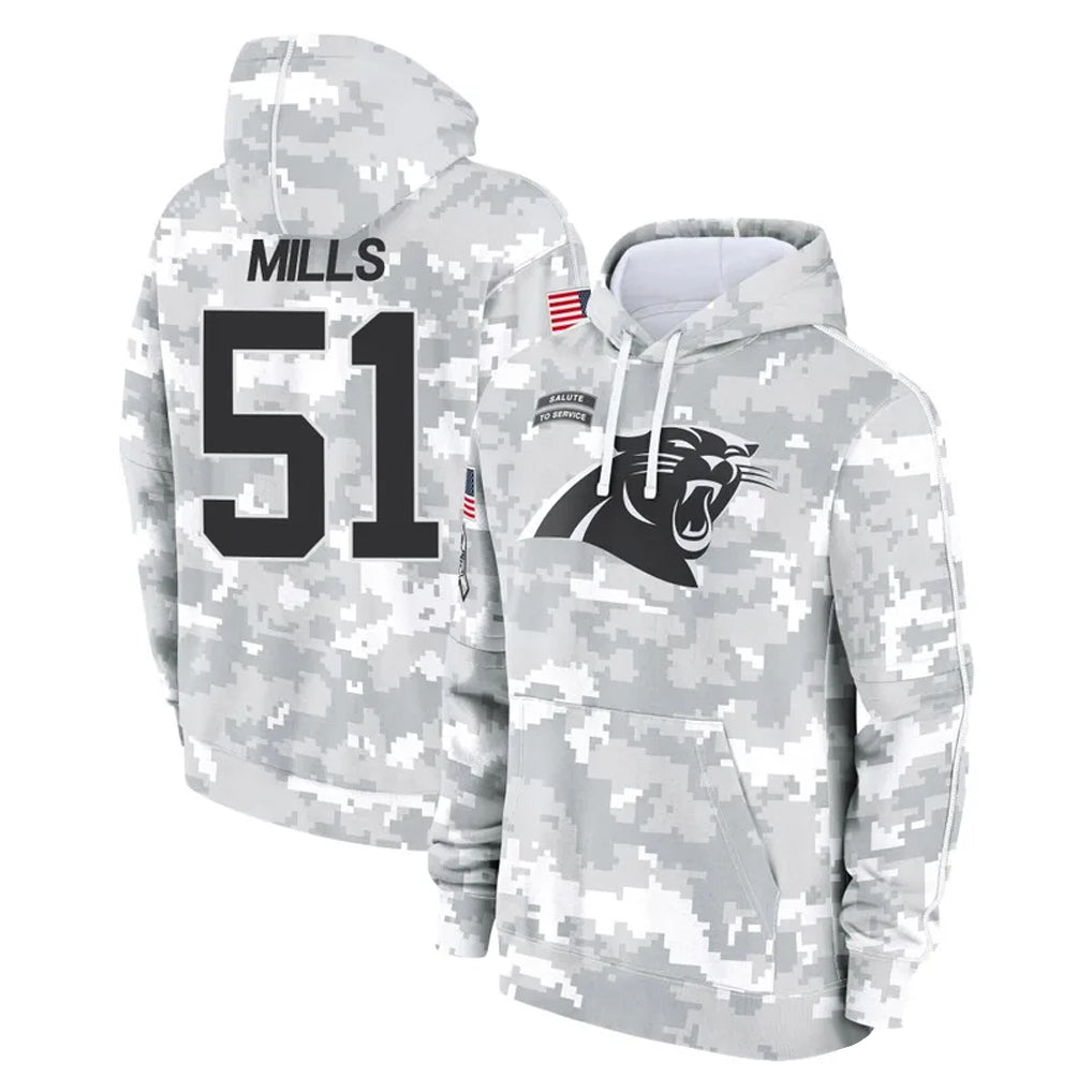 Qdoa C.Panthers #51 Sam Mills Player Arctic Camo Salute to Service Pullover Hoodies Limited Game Stitched Jerseys