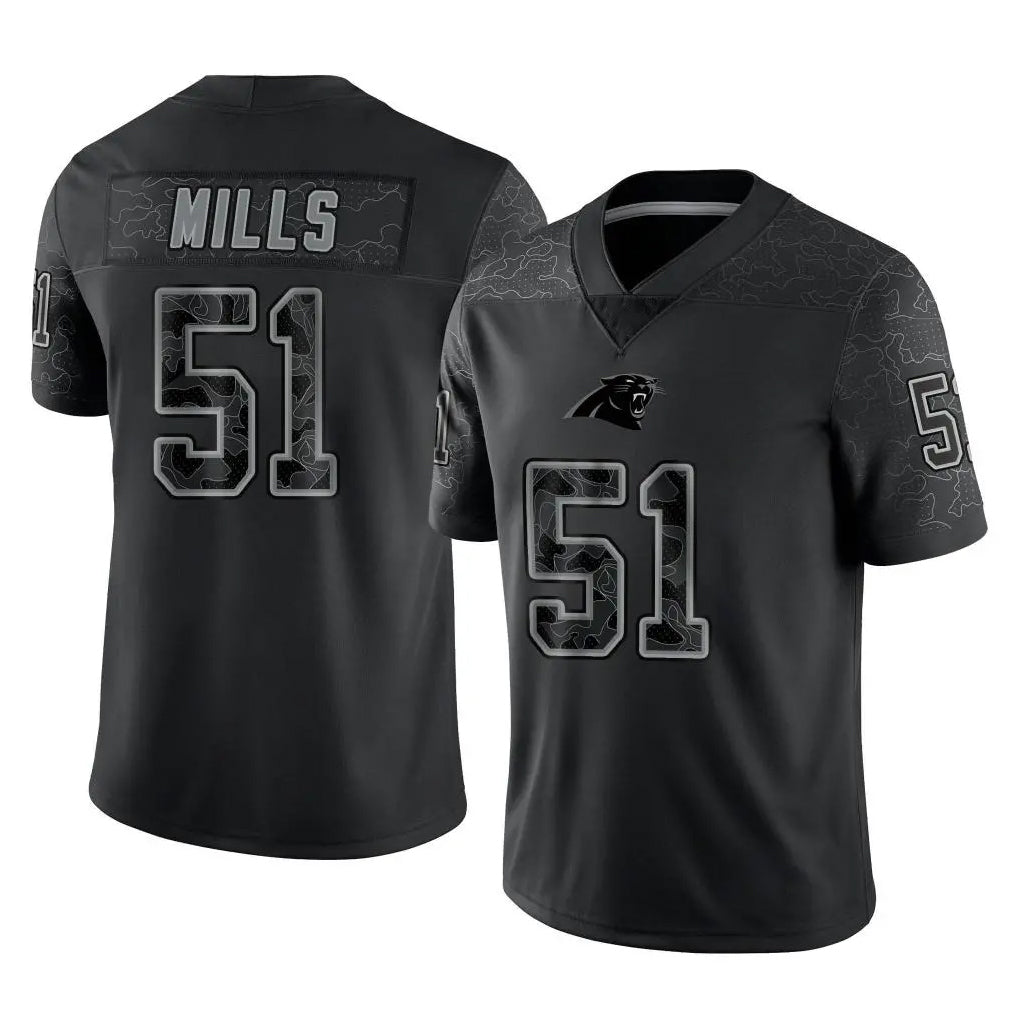 Qdoa C.Panthers #51 Sam Mills Player Black Limited Reflective Game Stitched Jerseys