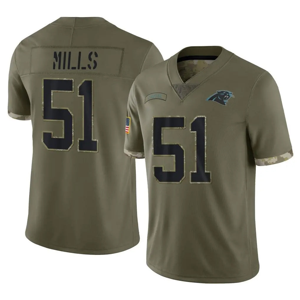 Qdoa C.Panthers #51 Sam Mills Player Olive Salute to Service Game Stitched Jerseys