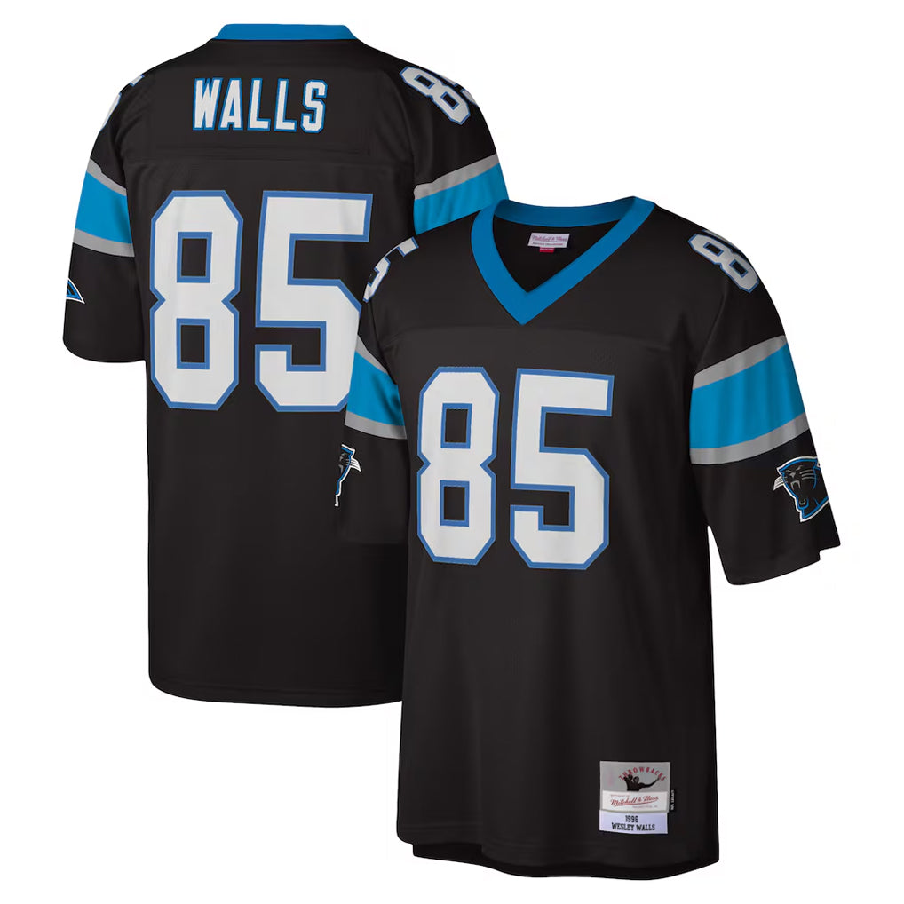 Qdoa C.Panthers #85 Wesley Walls Player Black Mitchell & Ness Legacy Replica Stitched Jerseys