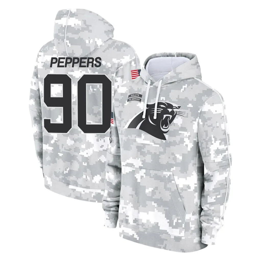 Qdoa C.Panthers #90 Julius Peppers Player Arctic Camo Salute to Service Pullover Hoodies Limited Game Stitched Jerseys