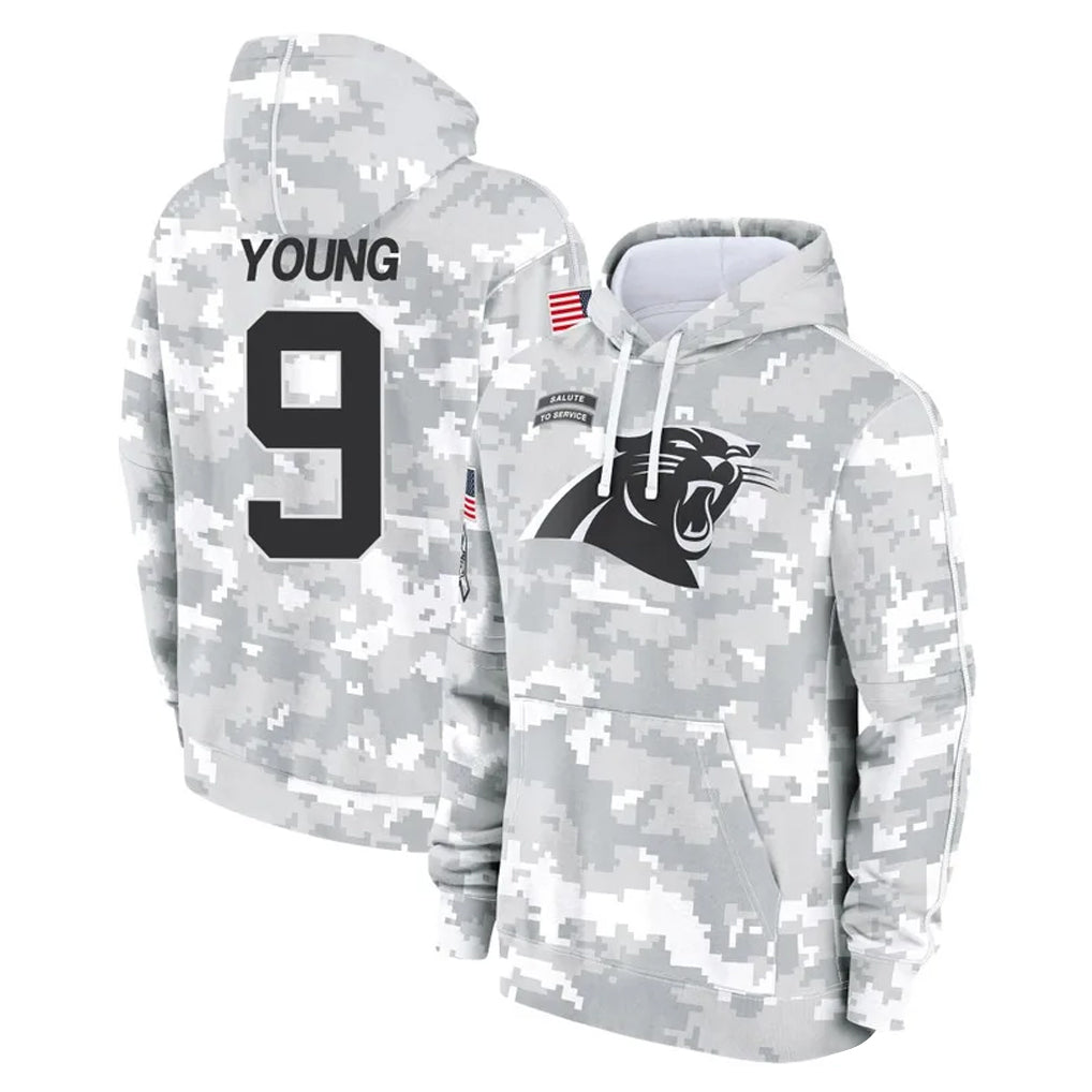 Qdoa C.Panthers #9 Bryce Young Player Arctic Camo Salute to Service Pullover Hoodies Limited Game Stitched Jerseys