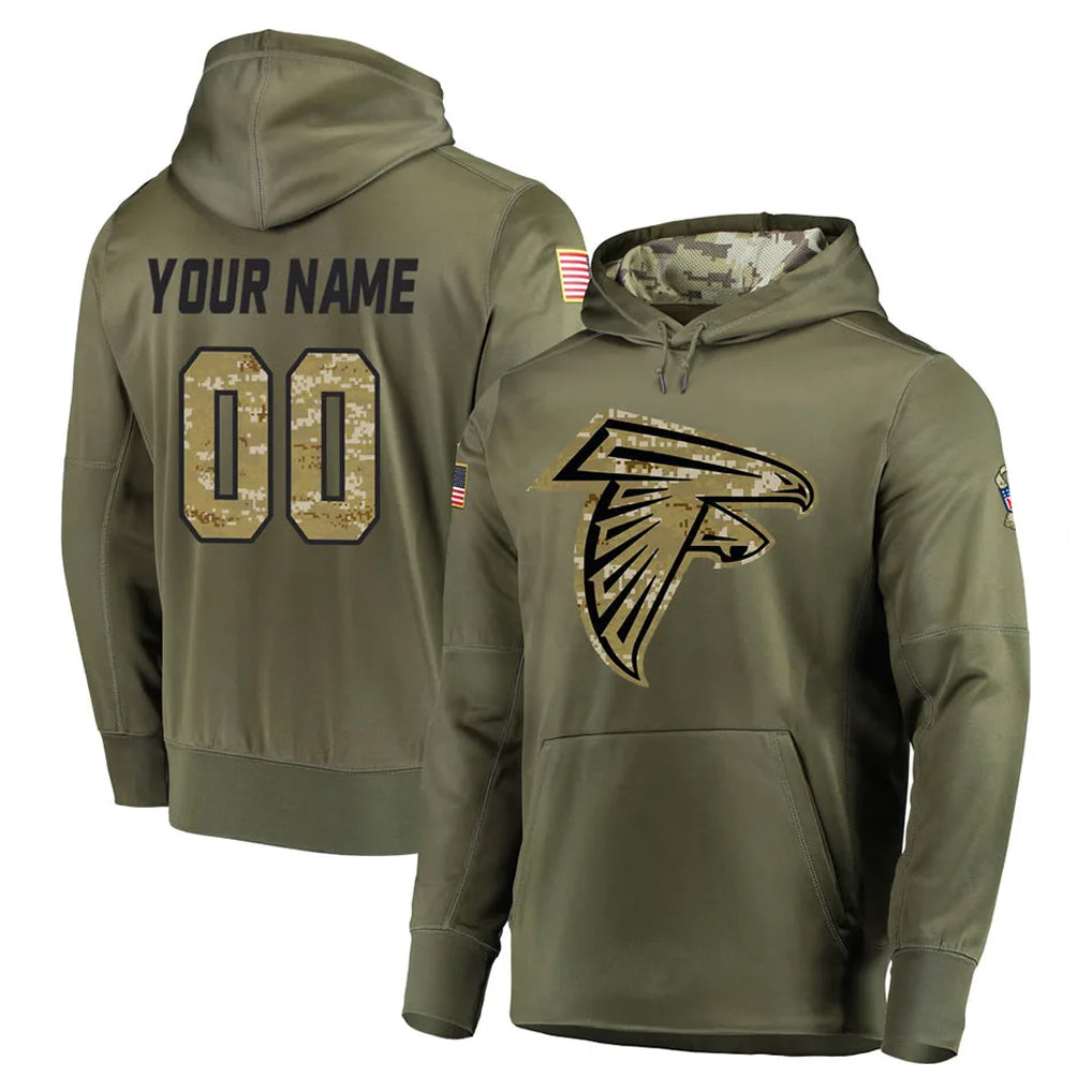 Qdoa Custom A.Falcons Olive Salute to Service Club Fleece Hoodie Any Name & Numbers Stitched Jerseys