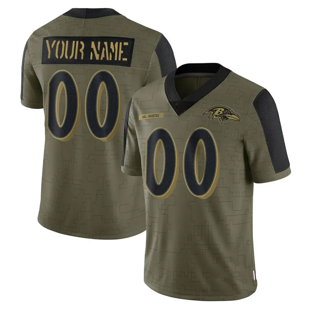 Qdoa Custom B.Ravens Olive Salute To Service Limited Game Any Name & Numbers Stitched Jerseys