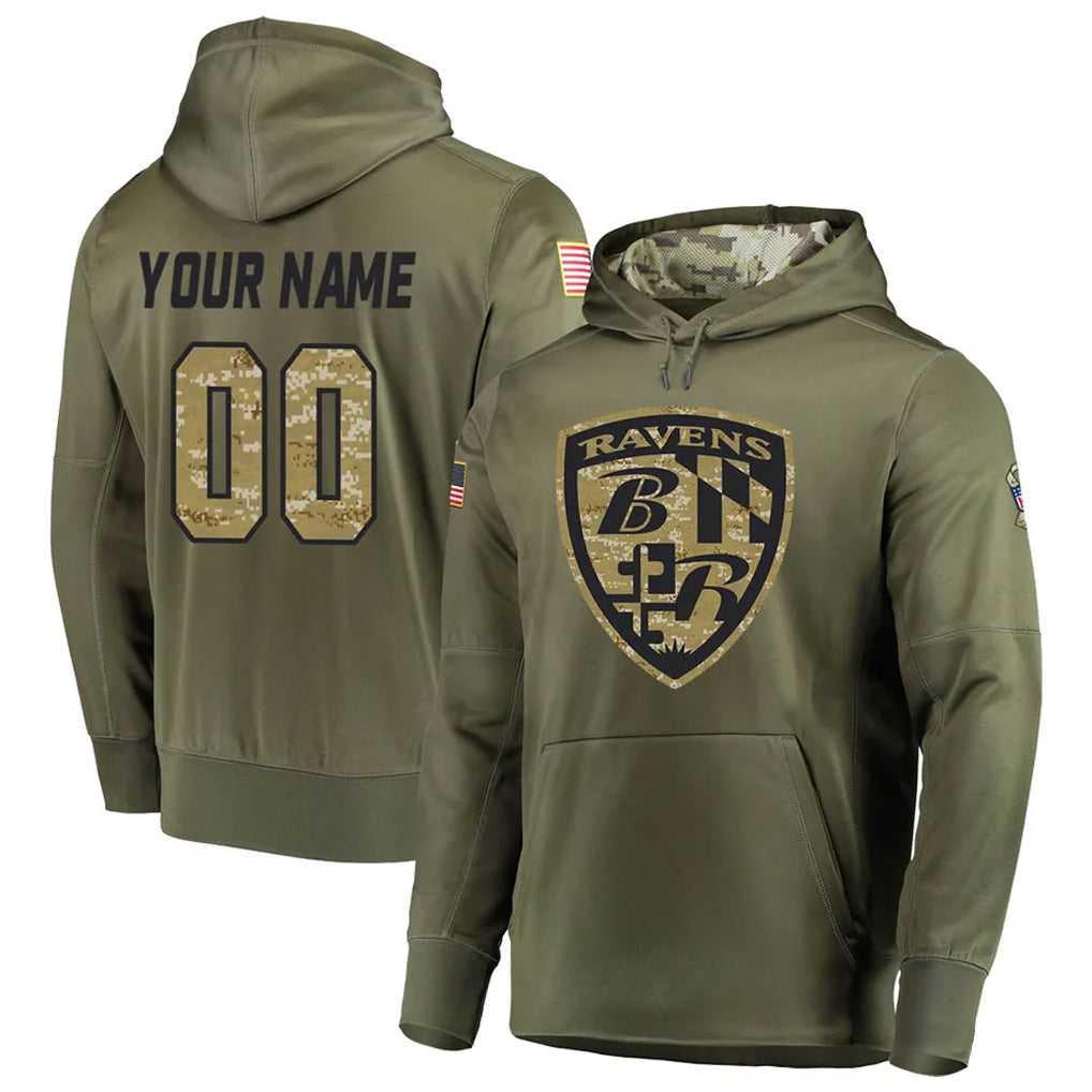 Qdoa Custom B.Ravens Olive Salute to Service Pullover Hoodie Any Name & Numbers Stitched Jerseys