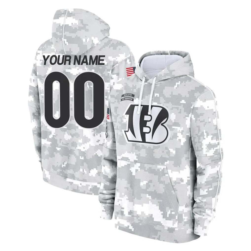 Qdoa Custom C.Bengals Arctic Camo Salute to Service Pullover Hoodie Limited Any Name & Numbers Stitched Jerseys
