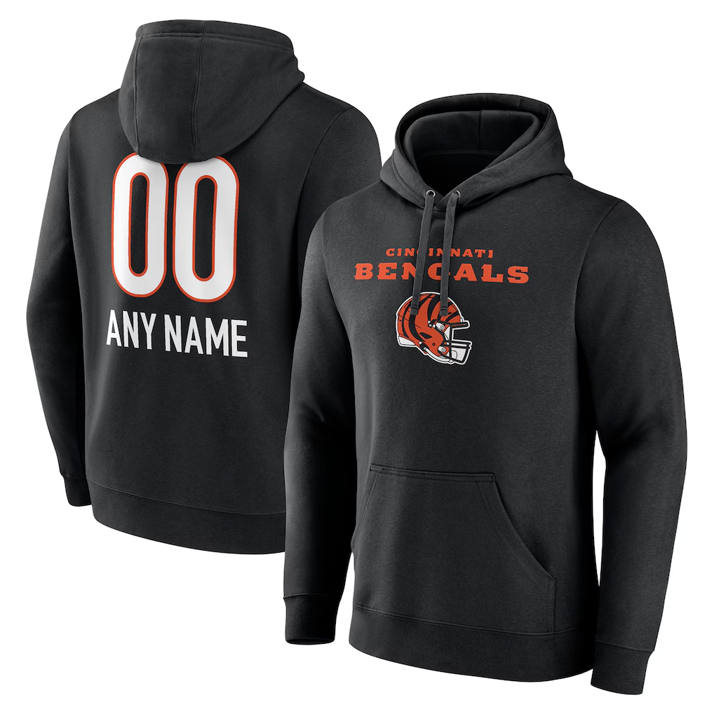 Qdoa Custom C.Bengals Black Personalized Name & Number Team Wordmark Pullover Hoodie Stitched Jerseys