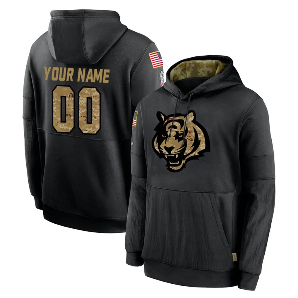 Qdoa Custom C.Bengals Black Salute to Service Pullover Hoodies Any Name & Numbers Stitched Jerseys