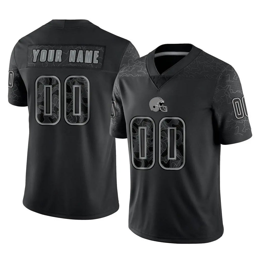 Qdoa Custom C.Browns Black Reflective Home Game Any Name & Numbers Stitched Jerseys