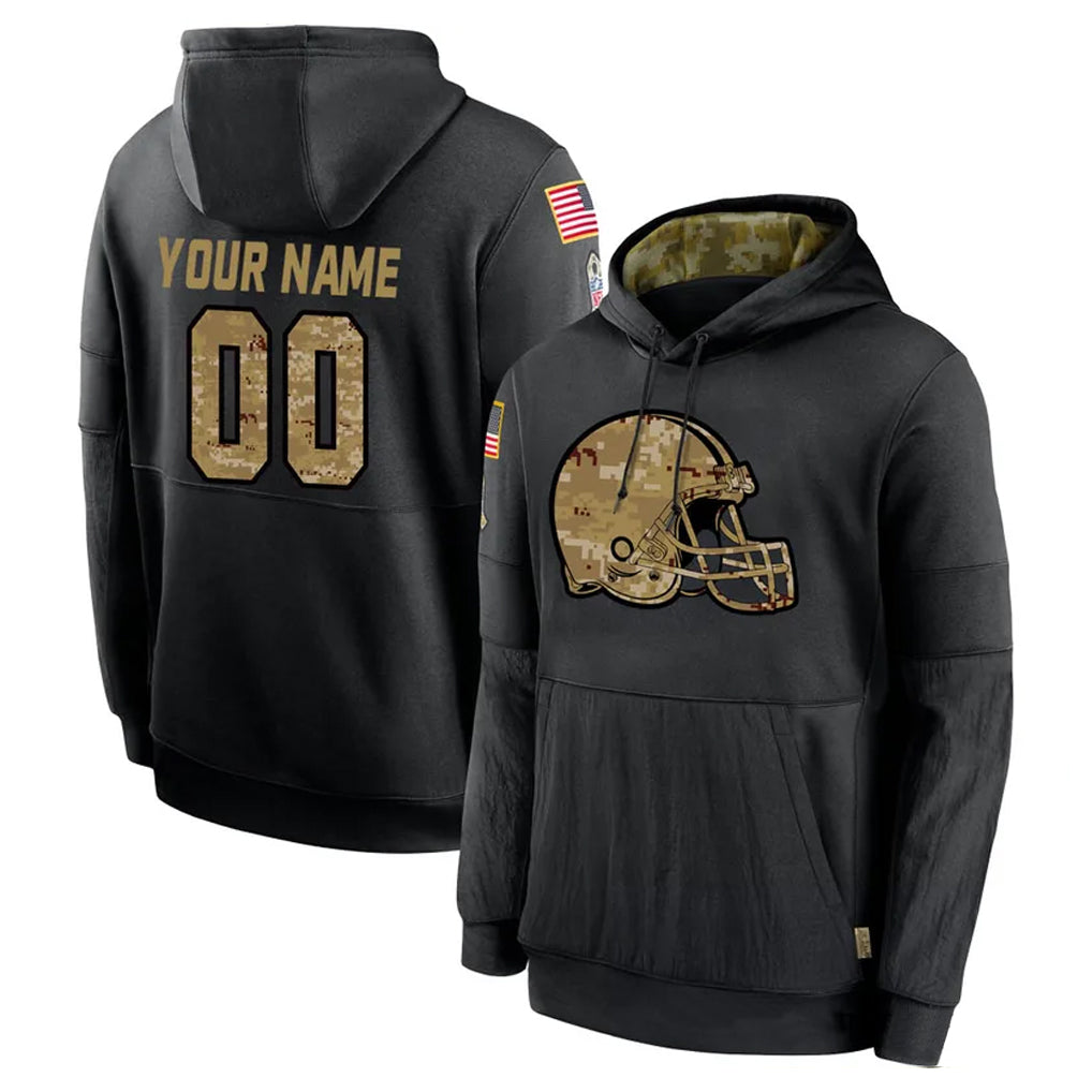Qdoa Custom C.Browns Black Salute to Service Pullover Hoodies Limited Any Name & Numbers Stitched Jerseys