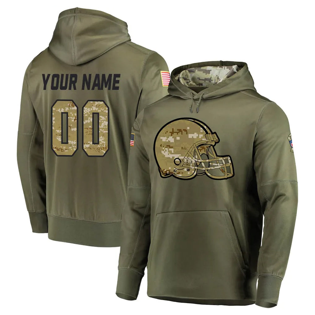 Qdoa Custom C.Browns Olive Salute to Service Pullover Hoodies Home Game Any Name & Numbers Stitched Jerseys