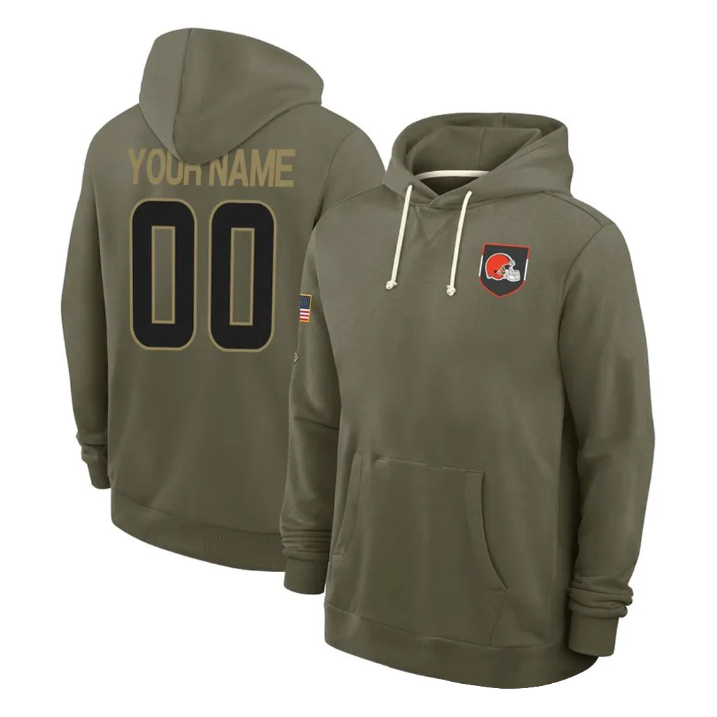 Qdoa Custom C.Browns Olive Salute to Service Pullover Hoodies Limited Any Name & Numbers Stitched Jerseys