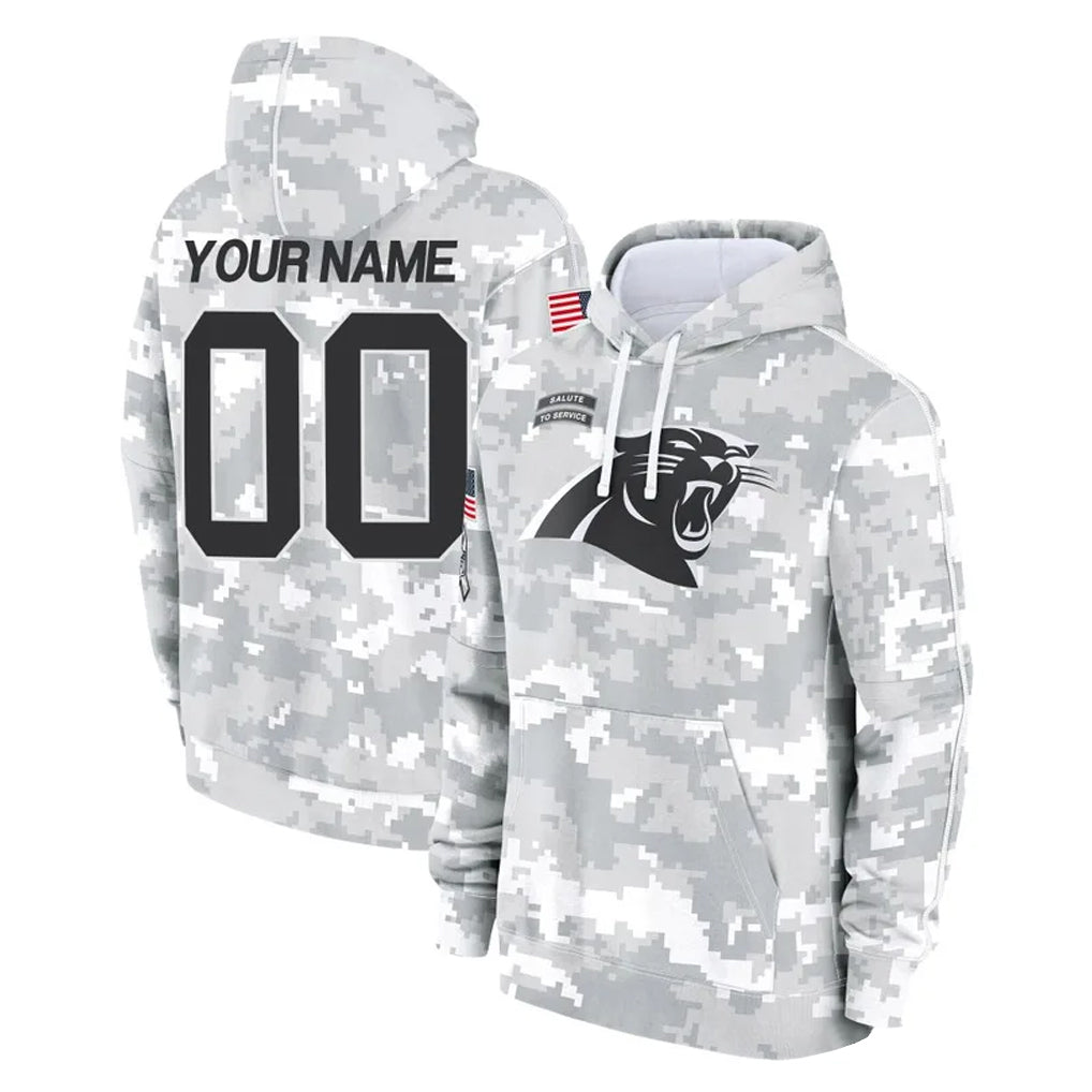 Qdoa Custom C.Panthers Arctic Camo Salute to Service Pullover Hoodies Any Name & Numbers Stitched Jerseys