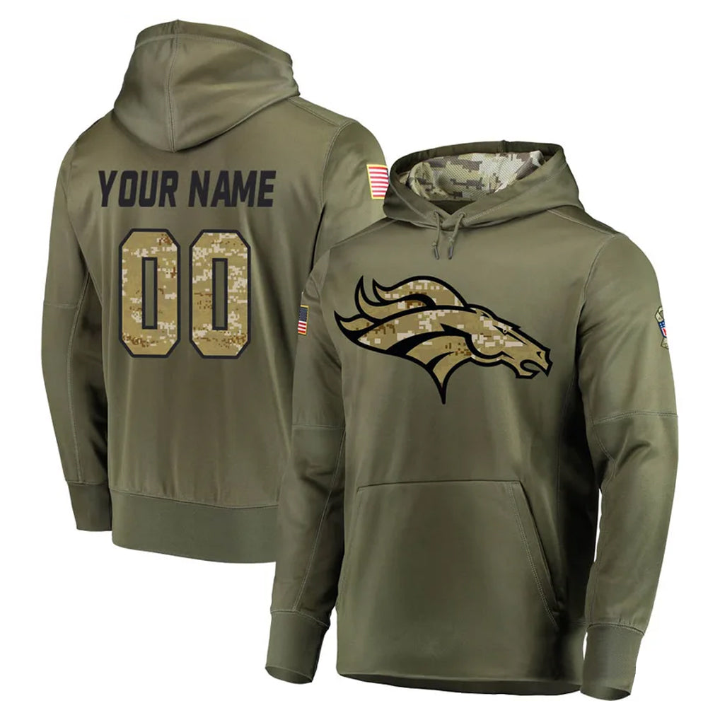 Qdoa Custom D.Broncos Olive Salute to Service Pullover Hoodies Home Game Any Name & Numbers Stitched Jerseys