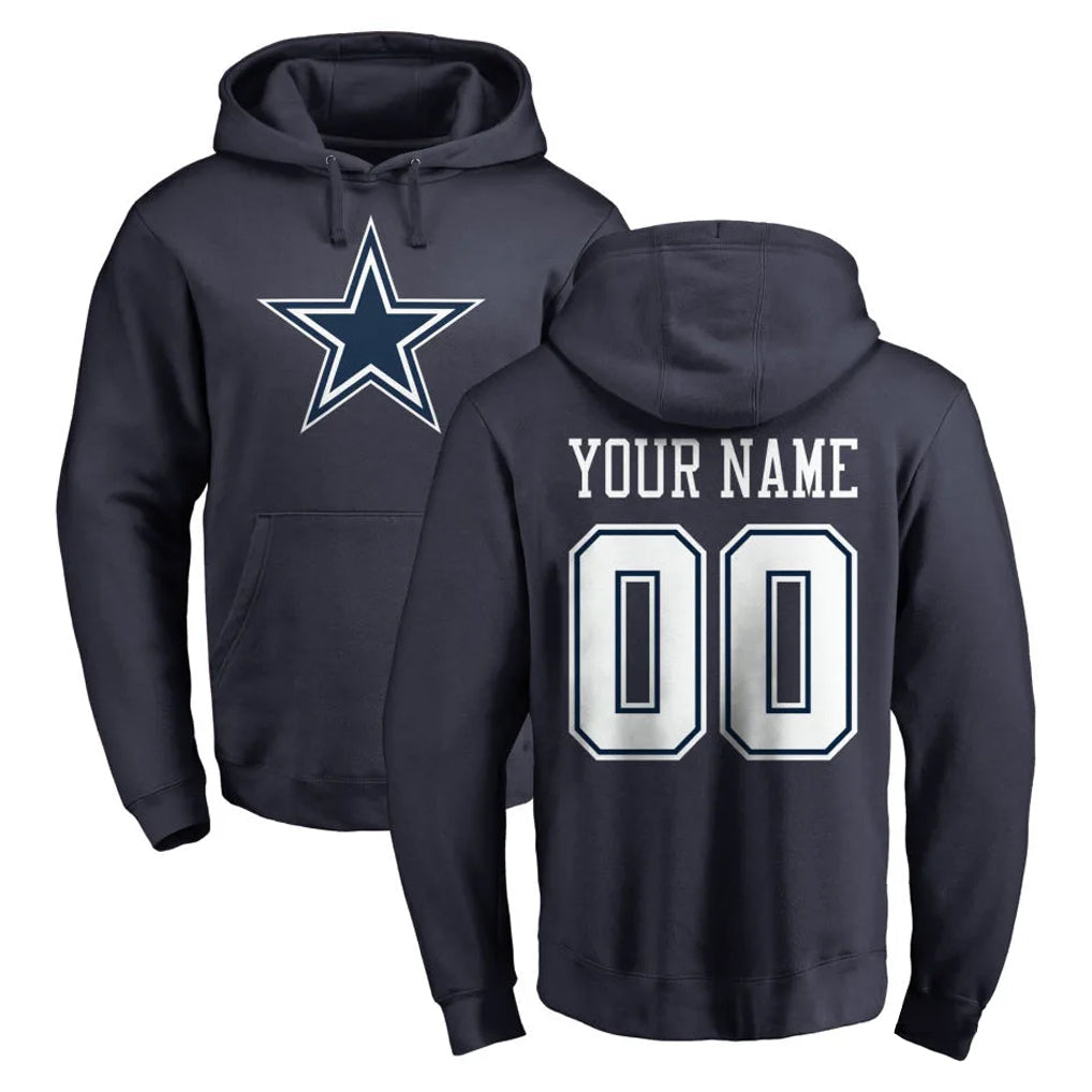 Qdoa Custom D.Cowboys Navy Pullover Hoodies Limited Any Name & Numbers Stitched Jerseys