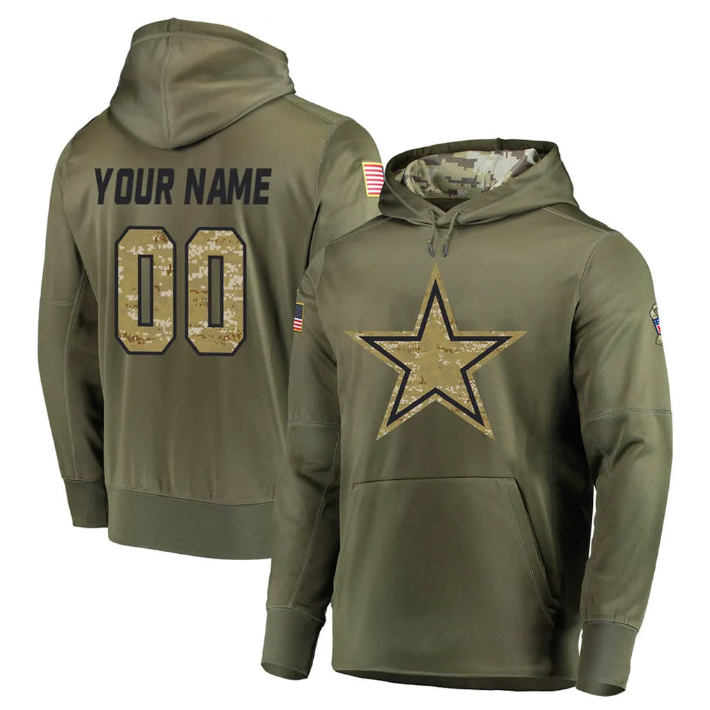 Qdoa Custom D.Cowboys Olive Salute to Service Pullover Hoodies Home Game Any Name & Numbers Stitched Jerseys