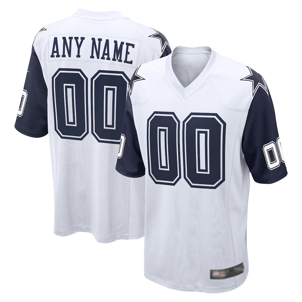 Qdoa Custom D.Cowboys White-Navy Home Game Any Name & Numbers Stitched Jerseys