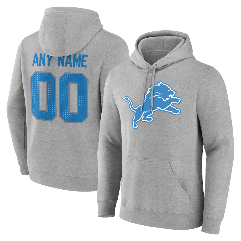 Qdoa Custom D.Lions Gray Pullover Hoodies Limited Any Name & Numbers Stitched Jerseys