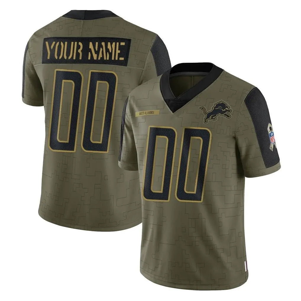 Qdoa Custom D.Lions Olive Salute To Service Limited Game Any Name & Numbers Stitched Jerseys