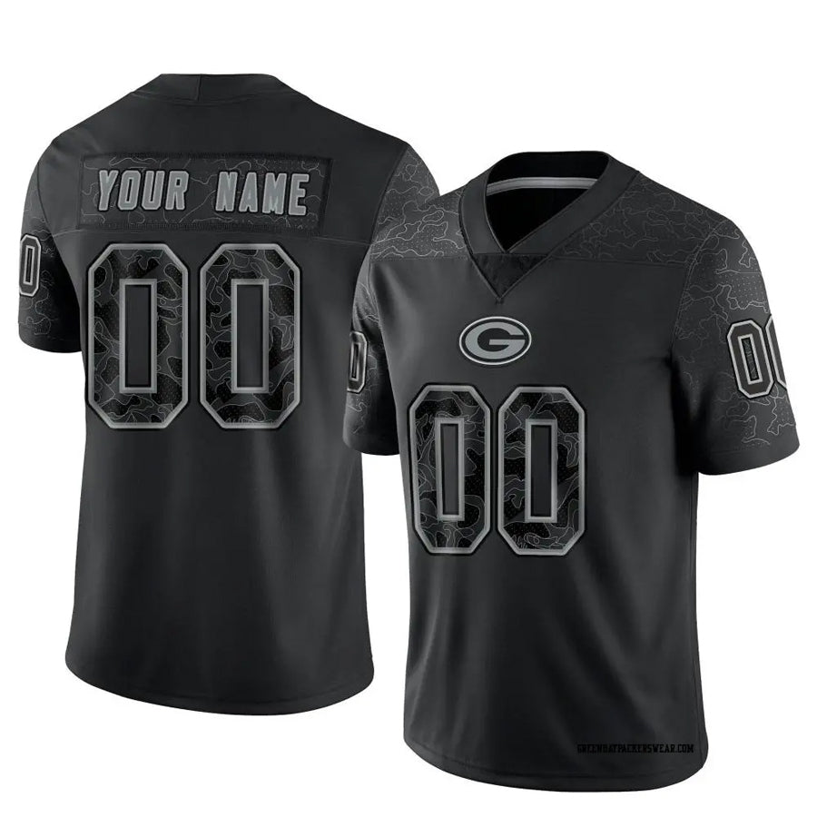 Qdoa Custom GB.Packers Black REFLECTIVE Limited Stitched Jerseys