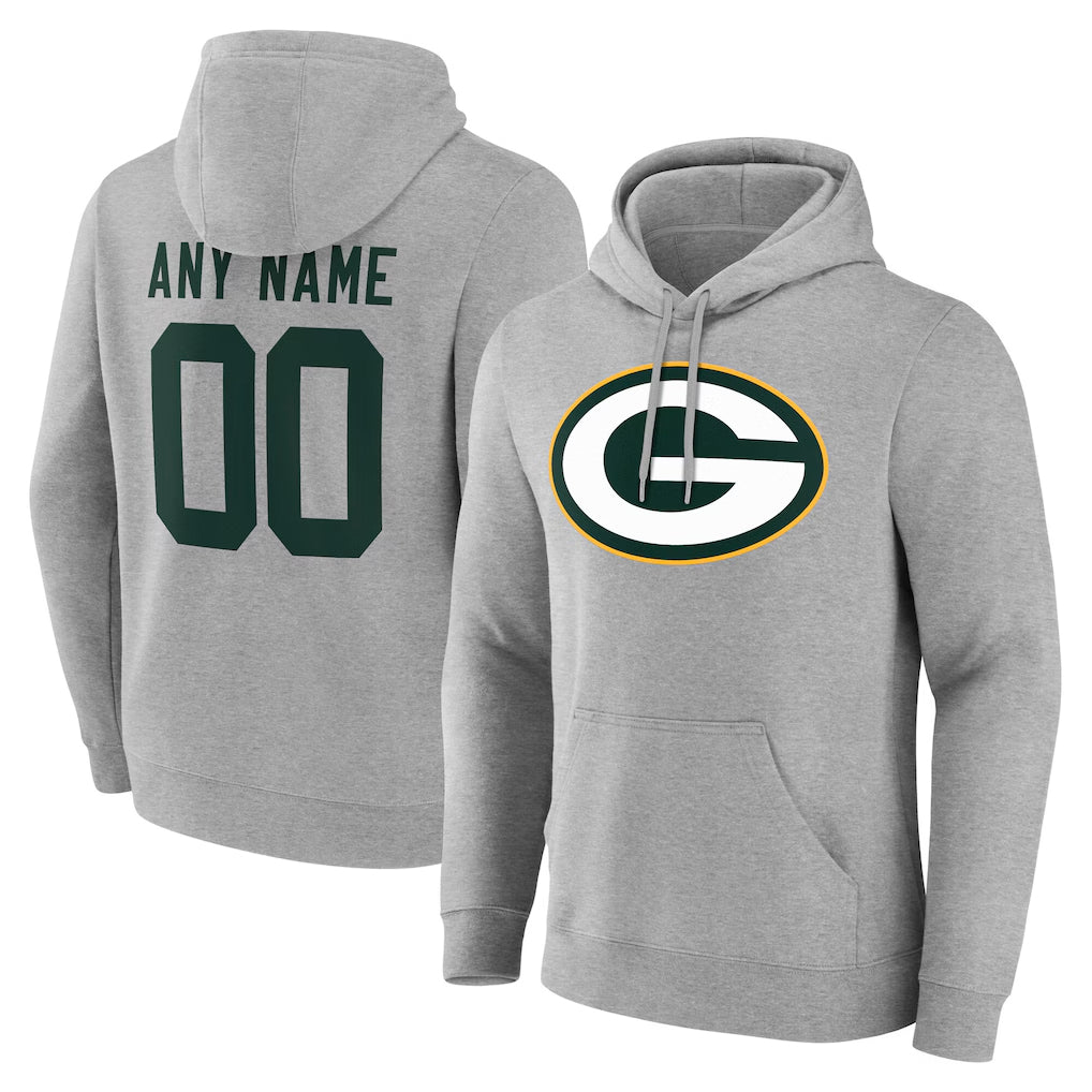 Qdoa Custom GB.Packers Gray Circuit Logo Pullover Hoodies Limited Game Any Name & Numbers Stitched Jerseys