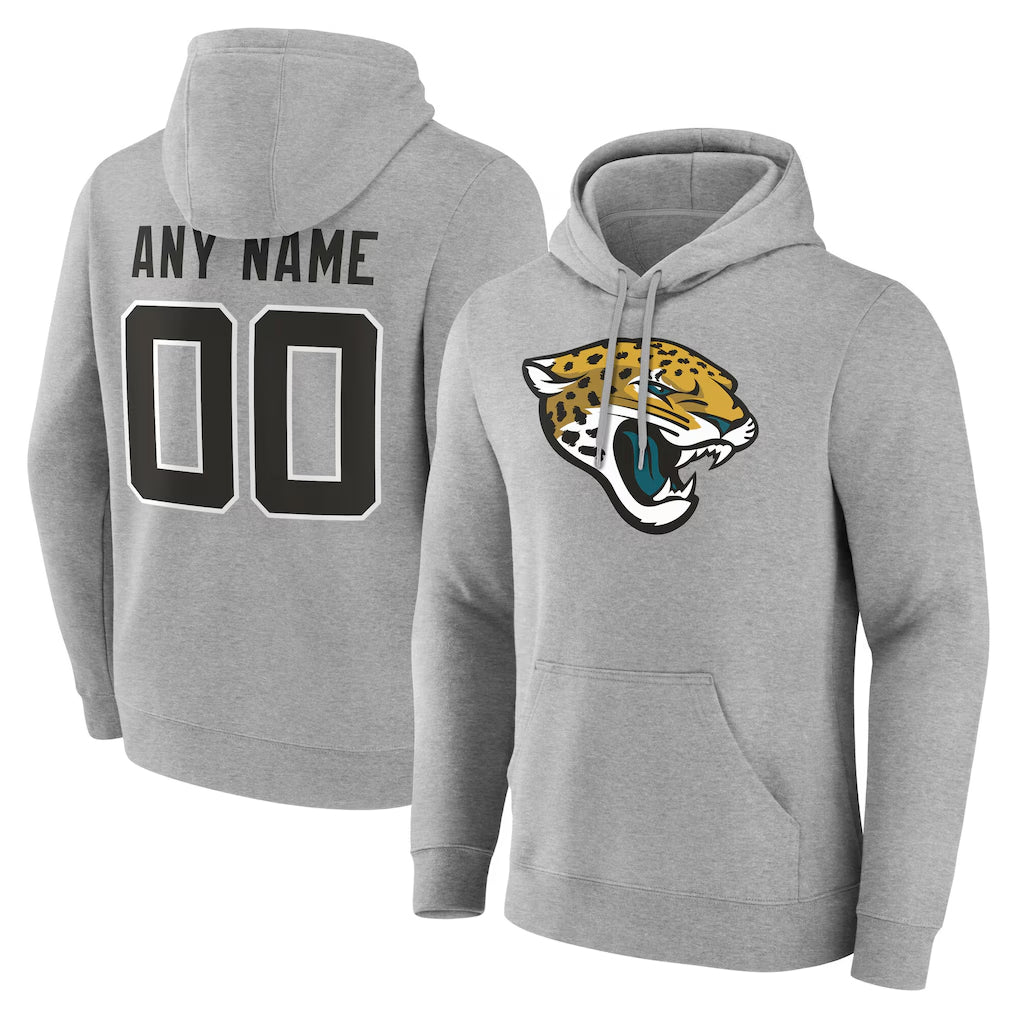 Qdoa Custom J.Jaguars Gray Pullover Hoodies Any Name & Numbers Limited Stitched Jerseys