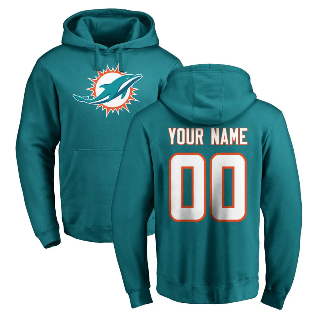 Qdoa Custom M.Dolphins Aqua LOGO Pullover Hoodies Limited Any Name & Numbers Stitched Jerseys