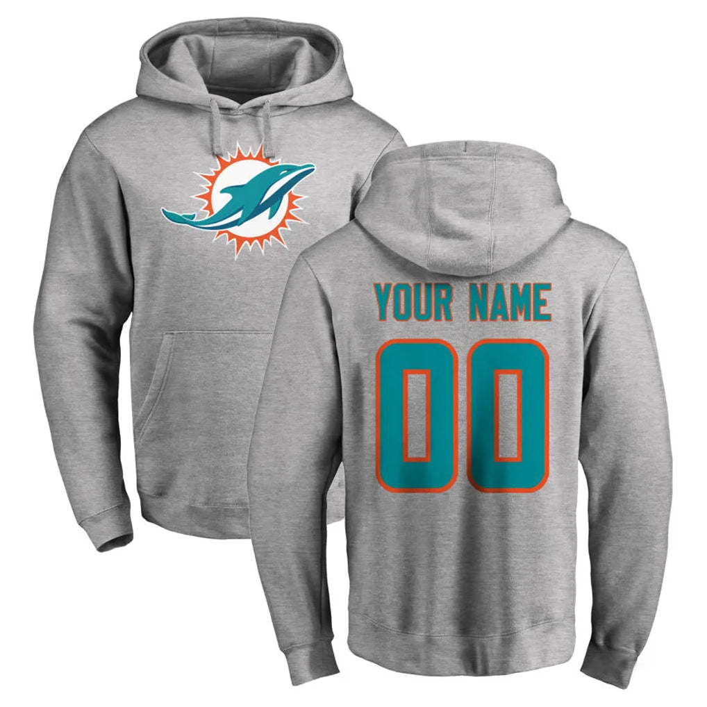 Qdoa Custom M.Dolphins Gray LOGO Pullover Hoodies Limited Any Name & Numbers Stitched Jerseys