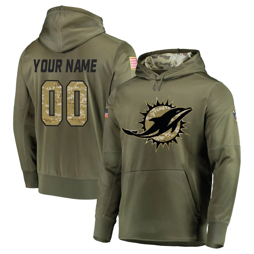 Qdoa Custom M.Dolphins Olive Salute to Service Pullover Hoodies Home Game Any Name & Numbers Stitched Jerseys