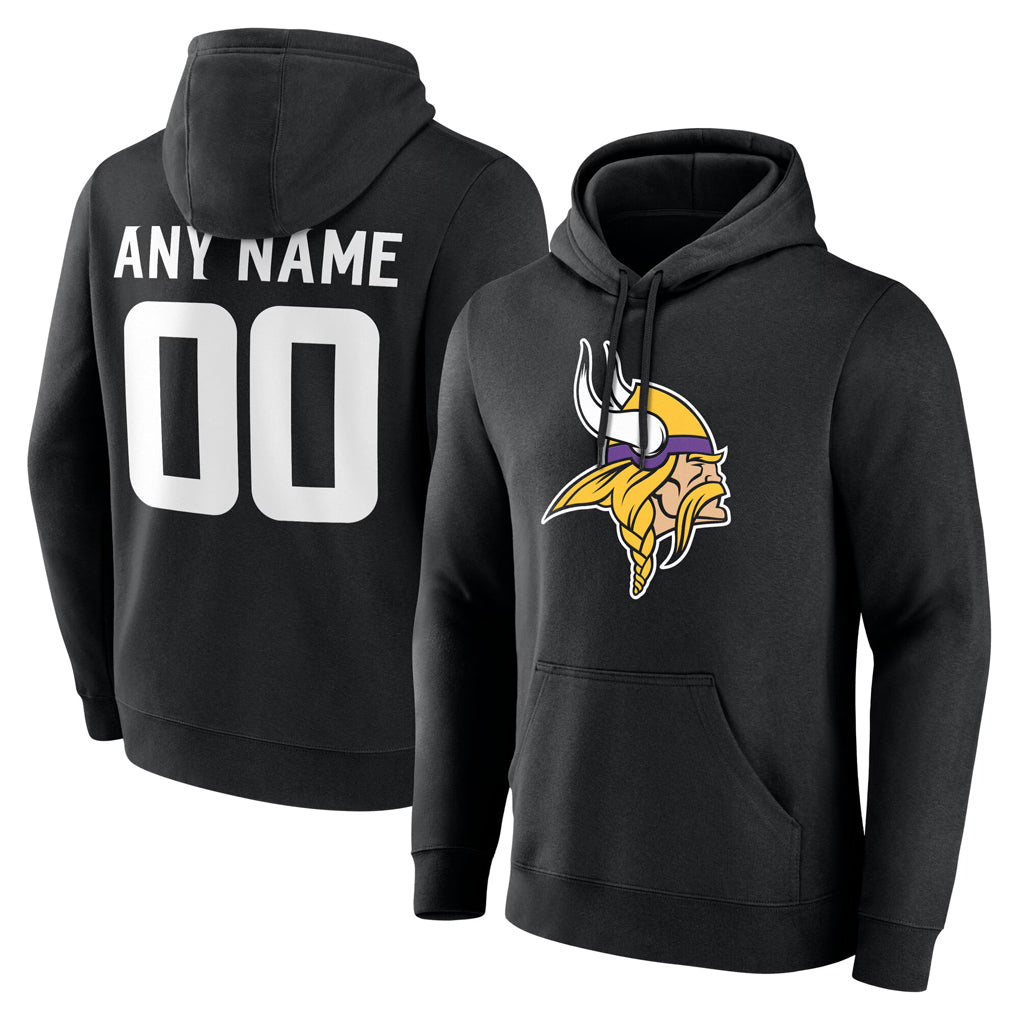 Qdoa Custom MN.Vikings Black LOGO Pullover Hoodies Limited Any Name & Numbers Stitched Jerseys
