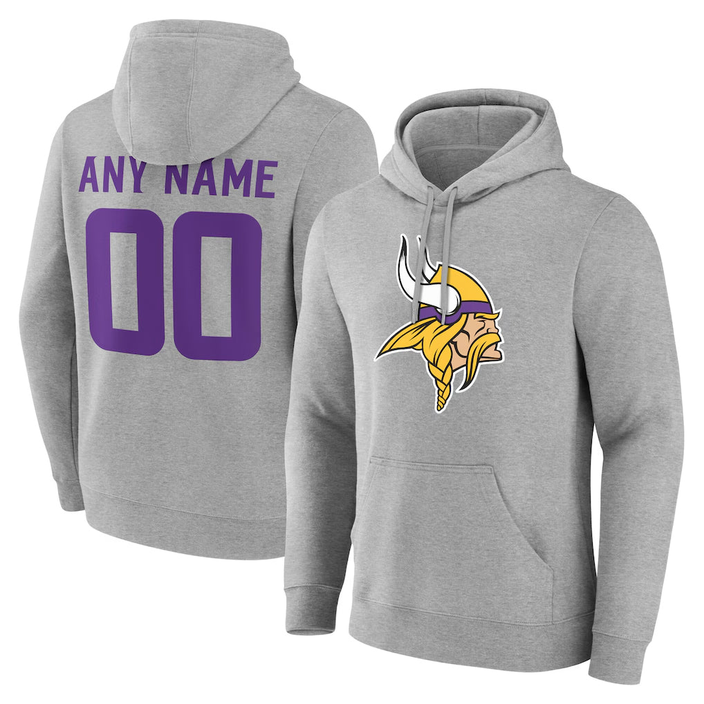 Qdoa Custom MN.Vikings Gray LOGO Pullover Hoodies Limited Any Name & Numbers Stitched Jerseys