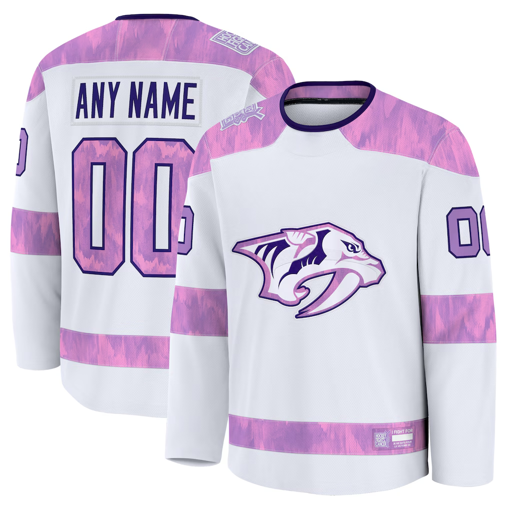 Qdoa Custom N.Predators White 2024 Hockey Fights Cancer Practice Jerseys