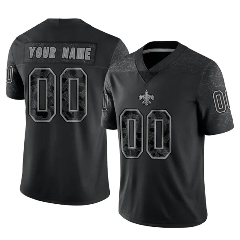 Qdoa Custom NO.Saints Black Limited Reflective Home Game Any Name & Numbers Stitched Jerseys