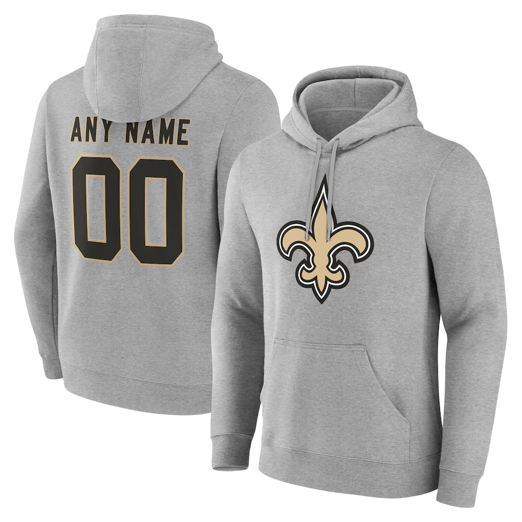Qdoa Custom NO.Saints Gray LOGO Pullover Hoodies Limited Any Name & Numbers Stitched Jerseys