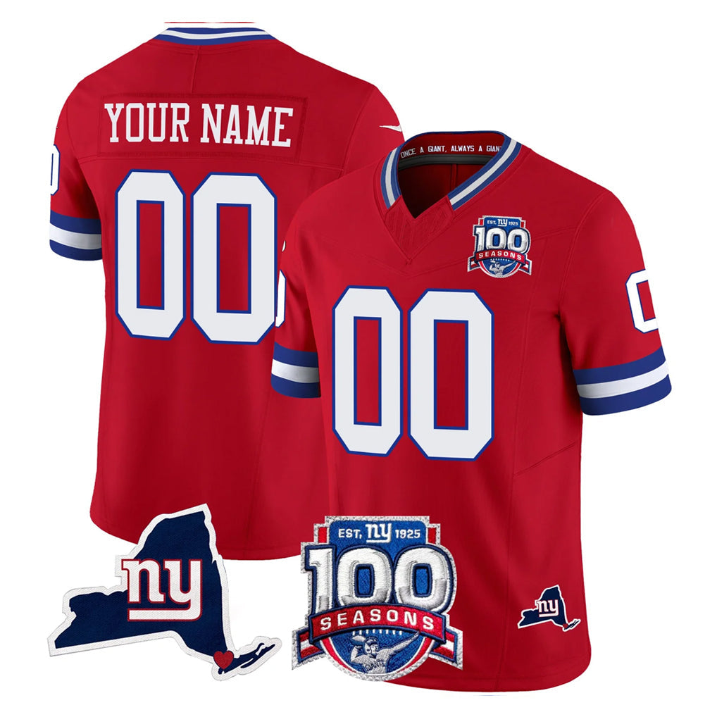 Qdoa Custom NY.Giants Red 100th Season & State Patch Vapor Limited Home Game Any Name & Numbers Stitched Jerseys