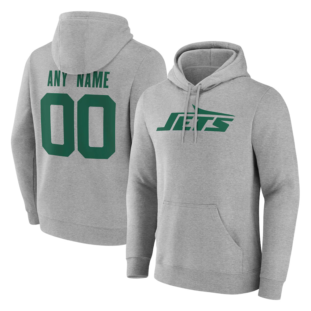 Qdoa Custom NY.Jets Gray LOGO Pullover Hoodies Limited Game Any Name & Numbers Stitched Jerseys